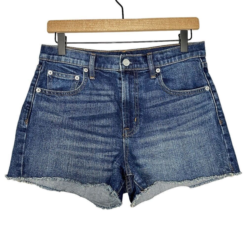 Gap Blue Denim Medium Destruction Washwell High Rise 3" Shorts Size 27 4 Whisker